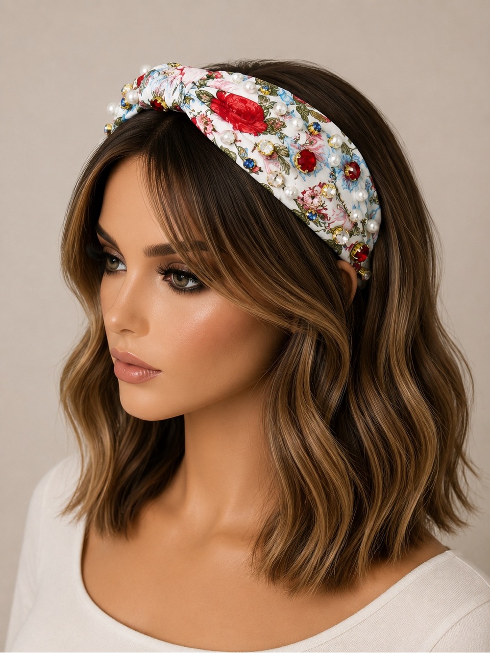 Gemstones &  Pearls Floral Embellished Headband